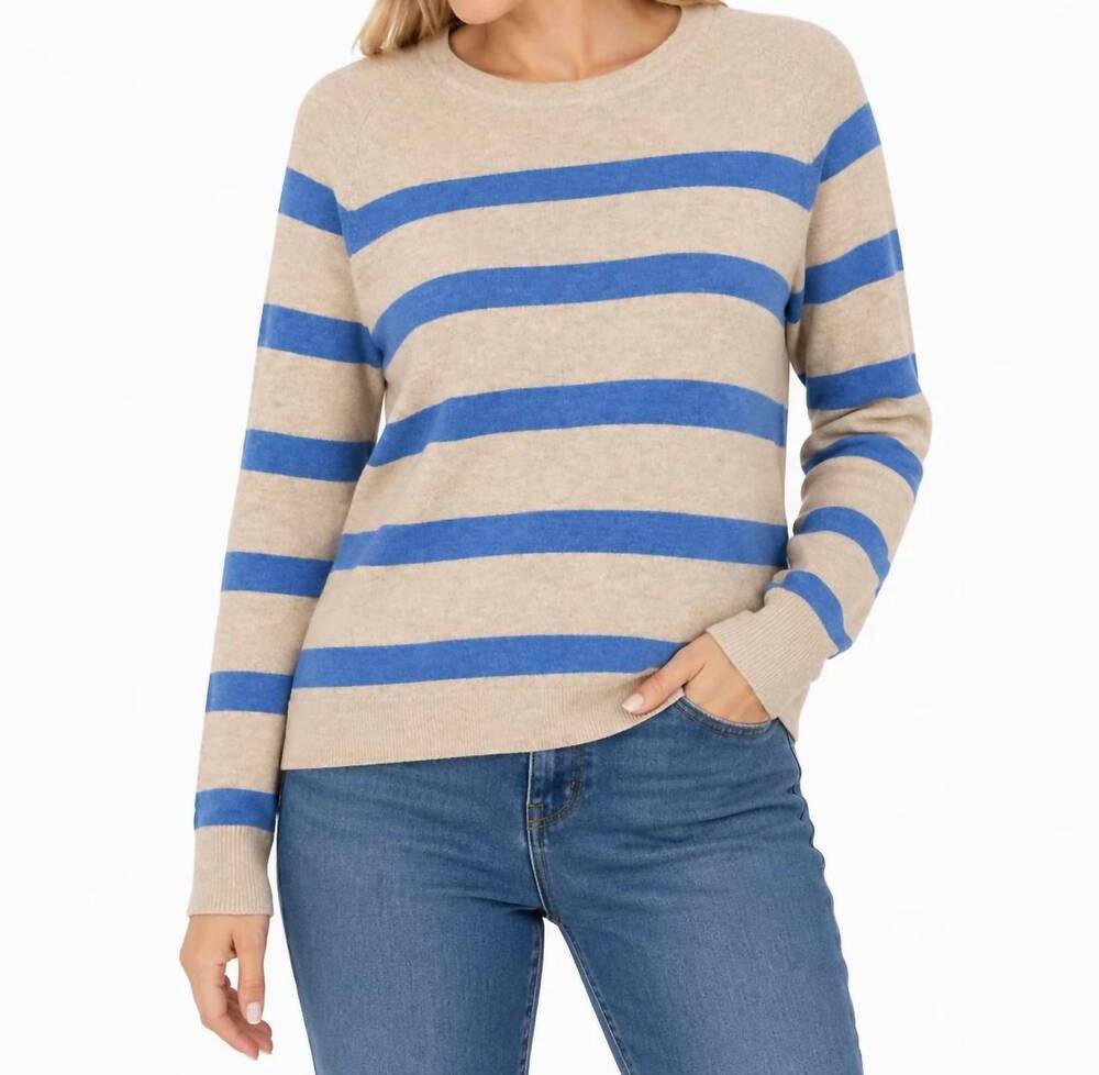 NEW ZENANA lightweight wool blend striped sweater in cornflower blue